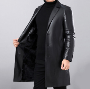 Men BLACK Halloween Soft Lambskin Leather Trench Coat Handmade Stylish Formal