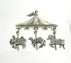925 Sterling Silver Carousel Brooch Pin Shawl Moving Dangle Horse Elephant Camel