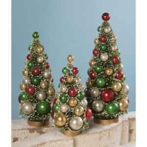 New ListingBETHANY LOWE TRADITIONAL BOTTLE BRUSH TREES RED GREEN VINTAGE CHRISTMAS SET OF 3