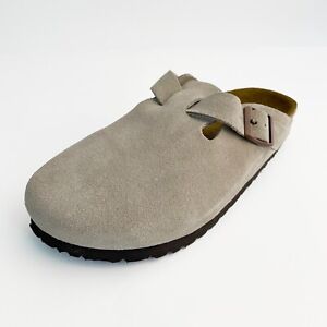 Birkenstock Boston Soft Suede Leather comfort slippers Women' shoes Taupe Narrow