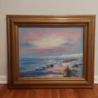 Ocean Seascape Shell Hunting scene oil painting on canvas framed 23