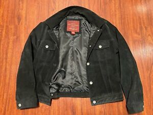 Eddie Bauer BLACK Seattle Suede Leather Button Pocketed Jacket sz Medium