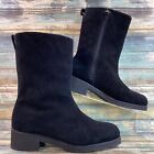 Lands End Womens Mid Calf Boot Size 8.5 Black Suede Zip Up Quilted Lining Winter