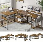 L Shaped Desk with Lift Top, Reversible Corner Office Desk with Storage Shelves