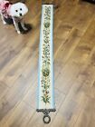 Vintage Tapestry Needlepoint, Bell Pull, Wall Hanging with brass hardware 71”