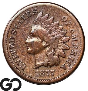 1877 Indian Head Cent Penny, Avidly Pursued, Choice Fine, Key Date