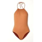 COS Swimsuit Women 10 Brown One Piece Halter Neck Tie Back Swim Bathing Suit
