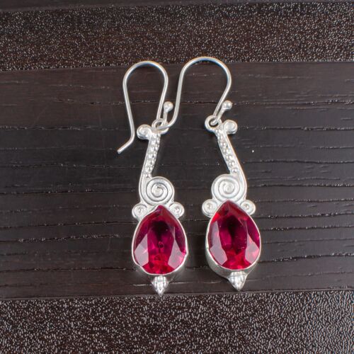 Genuine Pink Tourmaline Gemstone 925 Sterling Silver Handcrafted Jewelry Earring