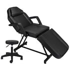 Adjustable Beauty Salon SPA Massage Bed Tattoo Table Chair with Stool Set Black