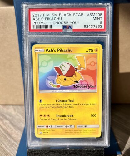 PSA 9 Mint Ash's Pikachu promo SM108 Pokemon Card I Choose you! Movie Black Star
