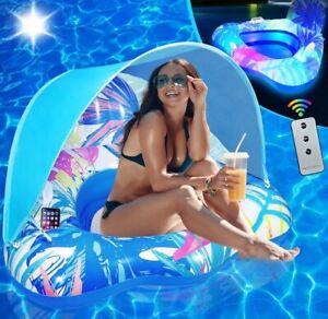 Pool Float Adult with Canopy, XL Inflatable, Heavy Duty, Cup Holder, Backrest