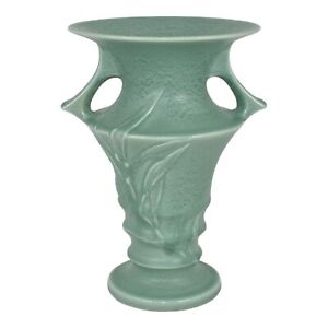Roseville Crystal Green 1939 Vintage Art Deco Pottery Ceramic Vase 933-7