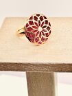 Milor Red Stained Glass Design Flower Statement Ring 14K Y/Gold Italy Sz10-B56