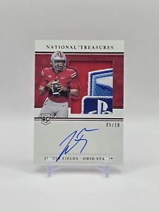 Justin Fields Rookie Auto /10 2021 National Treasures Collegiate Bowl Patch (DT)