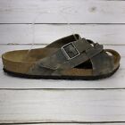 Birkenstock Lugano Slide Sandals Mens Size 10 EU43 Grey Distressed Criss Cross
