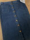 Tory Burch Denim/Jean Skirt Button Up - Midi Length - Pencil Skirt Size 8