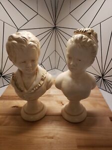 Vintage Alexander Backer Co Chalkware Bust Boy And Girl reproduction