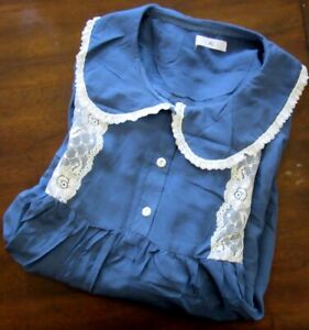 Victorian Trading Evening In Blue Empire Waist Lace Nightie Nightgown XL 34B