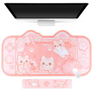 Sakura Cat Mousepad - Kawaii Desk Mat Mouse Pad with Wrist Support