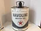 1950s TEXAC0 HAVOLINE  5 US GALLON OIL CAN WITH ALL ORIGINAL LIDS