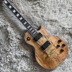 Custom Natural Spalted Maple Top LP Electric Guitar Solid Mahogany Fast Shipping