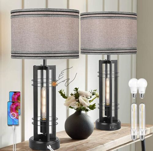 27'' Touch Control Farmhouse Table Lamps Set of 2 Tall 2-Light Design