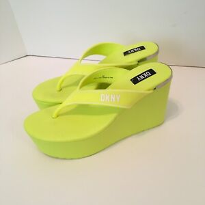 DKNY Trina Chunky Wedge Thong Platform Heels In Zest Size 8 Neon NEW Display