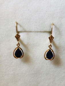 14k Solid Yellow Gold Dangle Back Earrings With Natural Pear Sapphire1.42GM(159$