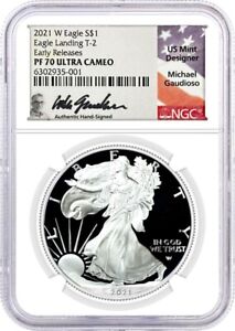 2021 W $1 Proof Silver Eagle Type 2 NGC PF70 UCAM Early Releases Gaudioso Signed