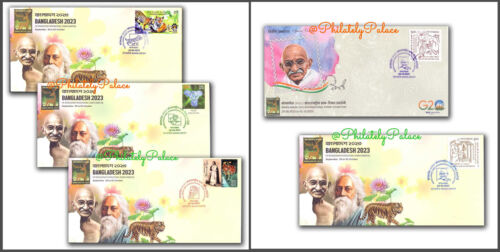 Bangladesh 2023 FIP Exhibition,M Gandhi, R Tagore,Tiger,Lotus,India,Set 5 Covers