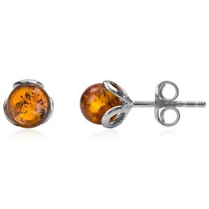 925 Solid Pure Sterling Silver Honey Baltic Amber Designer Flower Stud Earrings
