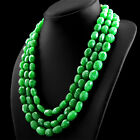 908.00 CTS EARTH MINED Enhanced EMERALD 3 LINE OVAL FACETED BEADS NECKLACE