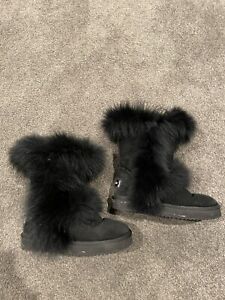Ausland Classic Black Sheepskin Cozy Snow Boots Size US 8.5