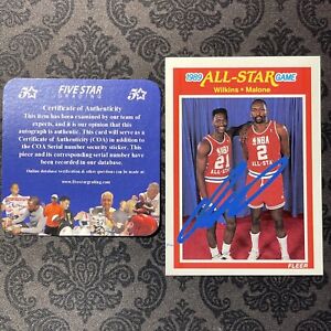 1989 Fleer All-Star - Dominique Wilkins/ Moses Malone #165 - Wilkins Autograph