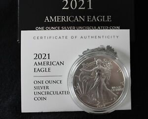 New Listing2021-W BURNISHED AMERICAN SILVER EAGLE Type 2 Uncirculated  BOX & COA