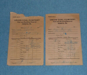 Pair of 1930s Union Coal Company Building Materials Roseto PA Billheads