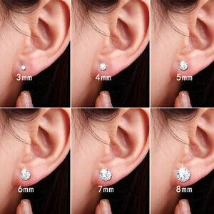 2PCS For Women Men Classic Sterling Silver Small Cubic Zirconia Stud Earrings