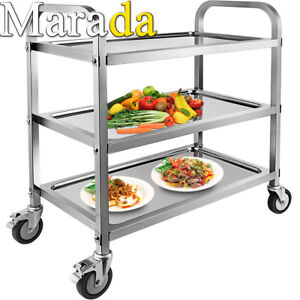 Marada 3Tier Stainless Steel Utility Cart with Locking Wheels Shelf Kitchen Cart