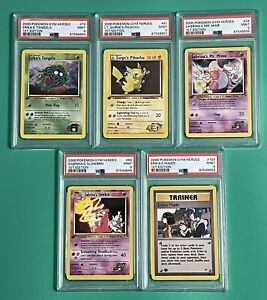 Lot of (5) Pokemon 2000 PSA 9  Mint Gym Heroes 1ST Edition Cards WOTC