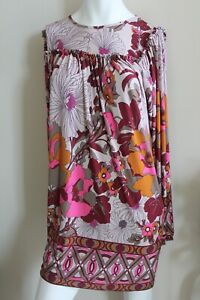 BCBG Maxazria Size S M  Dress Casual Long Sleeve Womens Pin Raspberry Multicolor