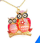 Pink OWL with Baby Rhinestones Betsey Johnson Pendant Necklace