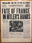 VINTAGE NEWSPAPER HEADLINE~WORLD WAR 2  HITLER & MUSSOLINI FRANCE WWII 1940