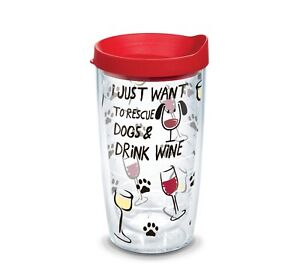 Tervis Rescue Dogs & Drink Wine 16 oz. Tumbler W/ Red Lid Adopt Puppies NEW