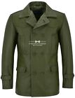 Mens GERMAN PEACOAT WW2 Inspired MILITARY Style Cowhide Real Leather Coat DR WHO