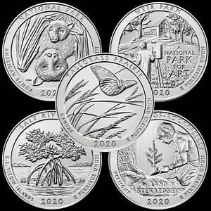 2020 S All 5 National Parks ATB Brilliant Uncirculated Quarters complete SET BU