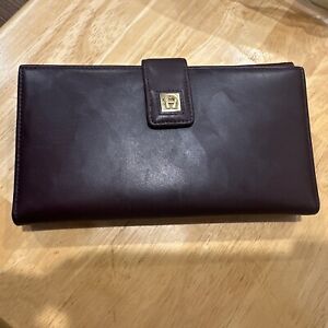 ETIENNE AIGNER Dark Brown Leather Tri-Fold Envelope Clutch Wallet Checking Book