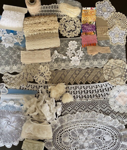Lot Antique & Vintage  Lace Trim Edging Applique Crochet Doll Craft Yardage