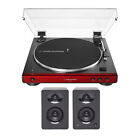 Audio Technica AT-LP60XBT Bluetooth Turntable Red with Bookshelf Speakers