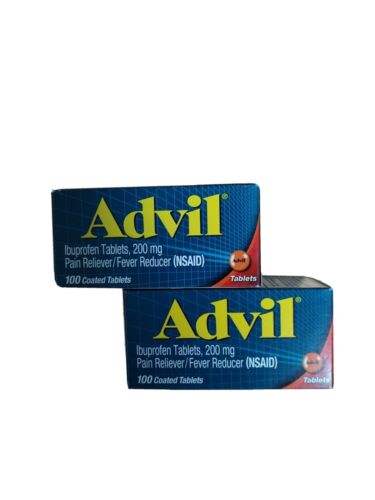 2x100 Advil 200mg Coated Tablets Pain Reliever Ibuprofen 3/2026+ Dmgd Box