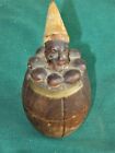 ANIQUE FOLK ART CARVED WOOD & PORCELAIN INK WELL ~CLOWN W /DUNCE CAP IN A BARELL